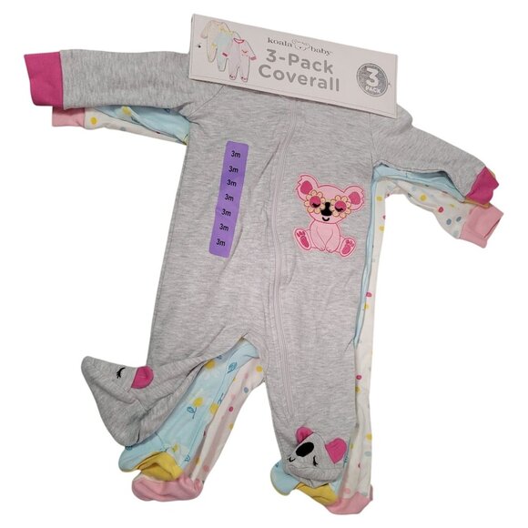 Koala Baby 3-Pack Coverall Multicolor Size 3Months 100% Cotton New - Picture 1 of 10